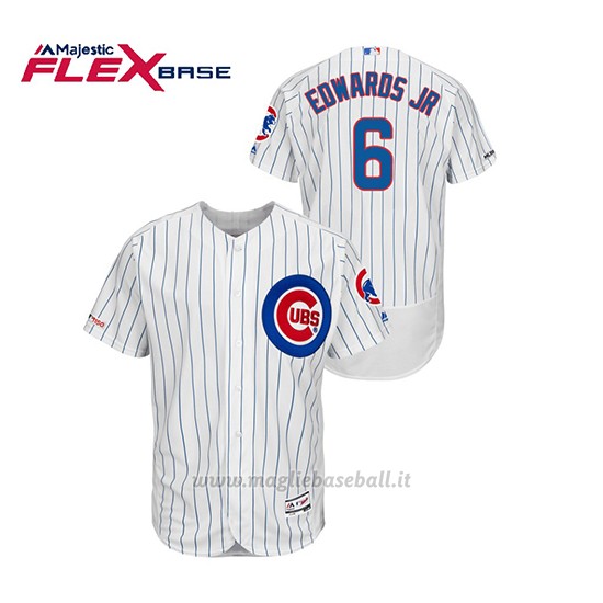 Maglia Baseball Uomo Chicago Cubs Carl Edwards Jr 150th Aniversario Patch Autentico Flex Base Bianco Blu